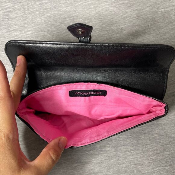 Victoria's Secret Vintage Black Leather Belt Buckle Snap Closure Clutch - Picture 7 of 11